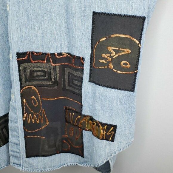 Vtg 90s Womens L Denim Blue Jean Shirt Oversized - Picture 4 of 8